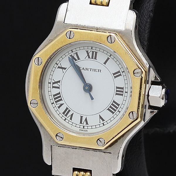 1円 カルティエ サントスオクタゴン YG×SS ホワイト文字盤 AT/自動巻 レディース腕時計 NSY 2387110 3BGTの画像1