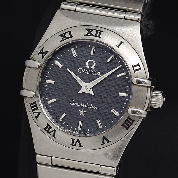 1円 稼動 良品 QZ オメガ コンステレーション 紺文字盤 レディース腕時計 OKZ 0577500 3BGTの画像1