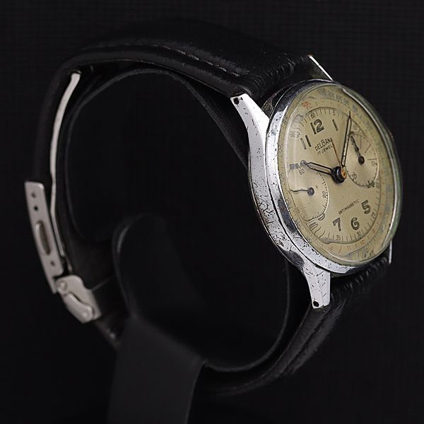 1円 稼働 デルバナ クロノグラフ 手巻き レザーベルト メンズ腕時計 DOI 1950300 4DITの画像2