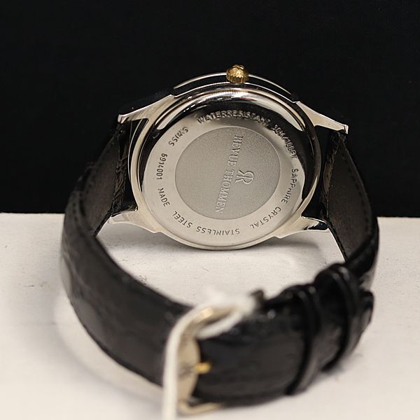 1円 保/箱付 稼動 美品 レビュートーメン QZ 黒文字盤 デイト メンズ腕時計 OGI 0023100 3ERTの画像4