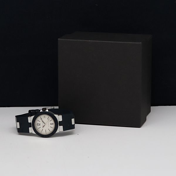 1円 箱付 稼動 良品 ブルガリ QZ AL32TA アルミニウム ラウンド デイト シルバー文字盤 レディース腕時計 INB 0003300 3ERT_画像5