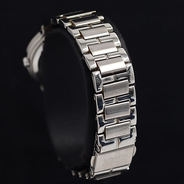 1円 稼動 良品 ヴェルサーチ カットガラス V808S QZ 黒文字盤 メンズ腕時計 SGN 0022000の画像3
