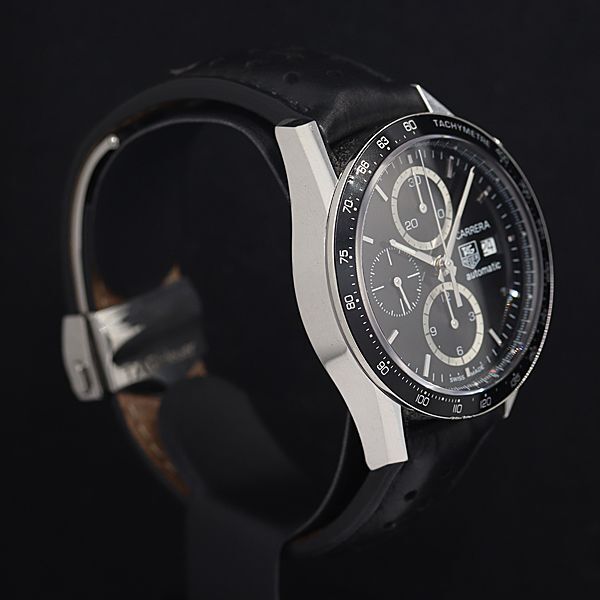 1円 保付き 稼働 良品 タグホイヤー カレラ タキメーター クロノグラフ CV2010 AT/自動巻 黒 メンズ腕時計 OGH 3344110 4OKTの画像2
