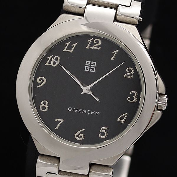 1円 稼動 美品 箱付 ジバンシー ラウンド CL-19-XVIII QZ 黒文字盤 メンズ腕時計 SGN 0011000の画像1