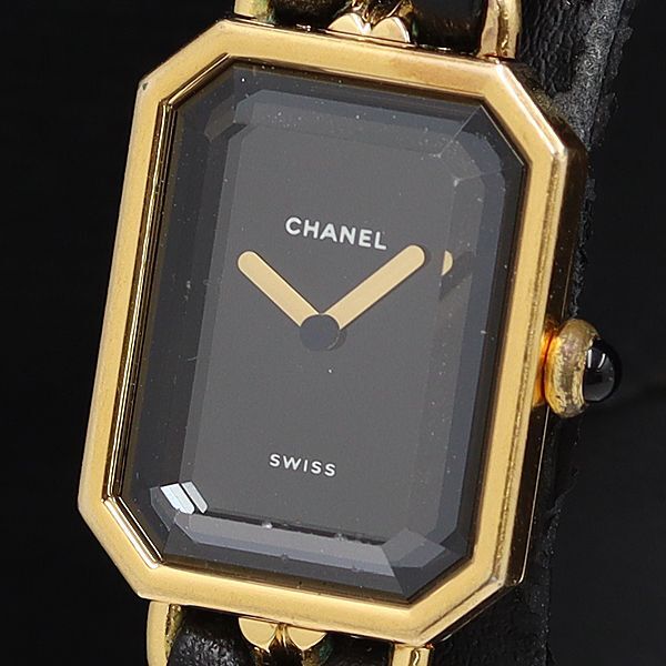 1 jpy Chanel Premiere H0001 QZ black face lady's wristwatch DOI 0008800