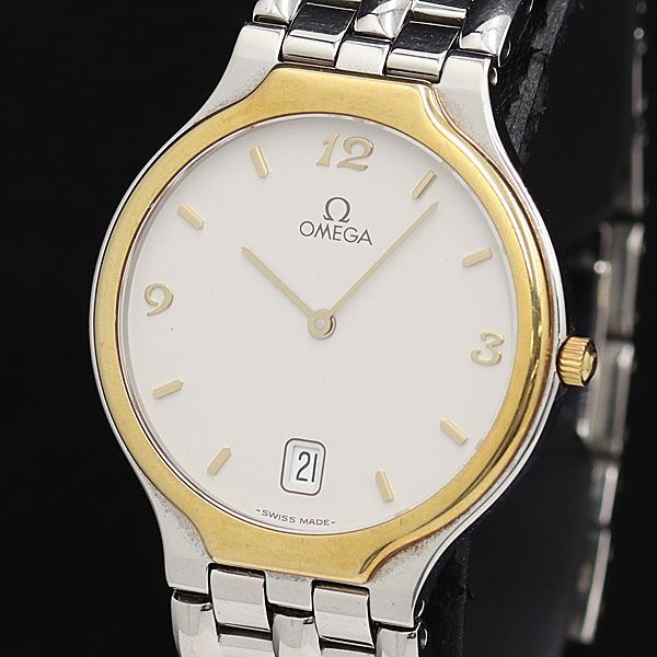 1円 オメガ デビル QZ ホワイト文字盤 デイト メンズ腕時計 DOI 6406000 4MGYの画像1