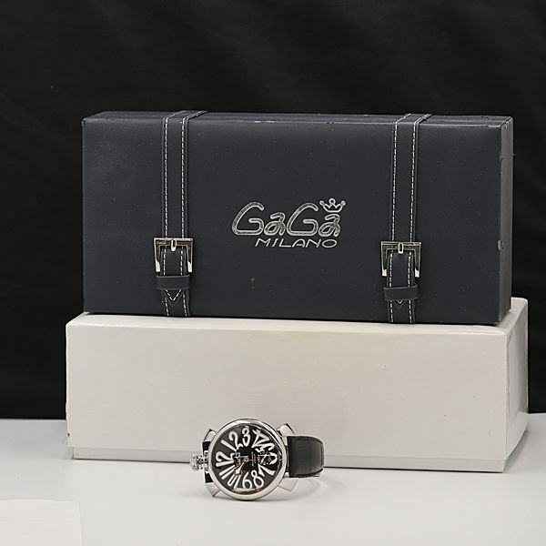 1円 箱付 稼働 ガガミラノ AT 15480 黒文字盤 スモセコ メンズ腕時計 TCY 2147000 4NBG1の画像5