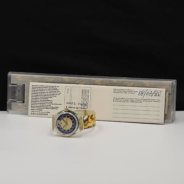 1円 保/箱付 稼働 良品 スウォッチ AT ゴールド/ブルー文字盤 メンズ腕時計 TCY 2147000 4NBG1の画像5