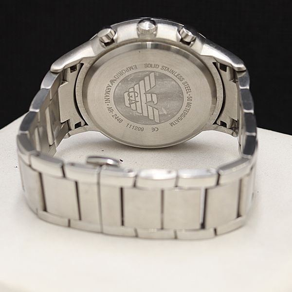 1円 稼働 エンポリオ アルマーニ AR-2448 ネイビー文字盤 QZ デイト クロノグラフ メンズ腕時計 OBR 6622000 4APTの画像4
