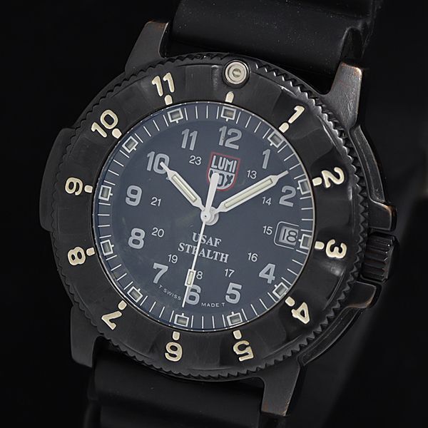 1円 稼動 ルミノックス F-117 デイト QZ 黒文字盤 メンズ腕時計 SGN 6406000 4MGYの画像1