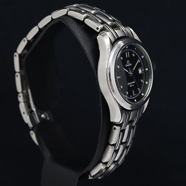 1円 稼動 良品 オメガ 2571.50 シーマスター 120m QZ デイト 黒文字盤 レディース腕時計 OKZ 4217400 4GTTの画像2
