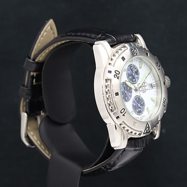 1円 稼動 良品 アウディ QZ スモセコ デイト ホワイト文字盤 メンズ腕時計 YUM 0011000の画像2