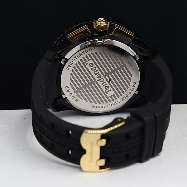 1円 稼働 良品 テンデンス TG460011 QZ 黒文字盤 デイト スモセコ クロノグラフ メンズ腕時計 OGI 2147000 4NBG1の画像4