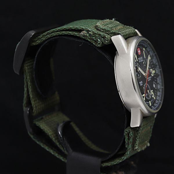 1円 WENGER QZ クロノ 黒文字盤 3針 SS グリーンカラー メンズ腕時計 KMR 8415000 4ANTの画像2