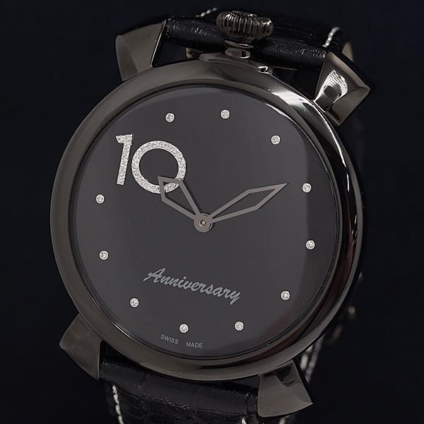1円 稼動 良品 QZ ガガミラノ マニュアーレ シン アニバーサリー 042/110 限定モデル 石付 黒文字盤 メンズ腕時計 OKZ 2147000 4NBG1の画像1