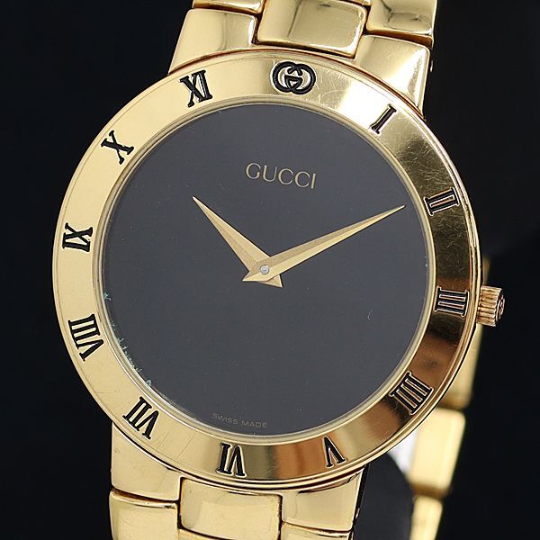 1 jpy operation superior article QZ Gucci 3300.2.M black face men's wristwatch OKZ 2147000 4NBG1