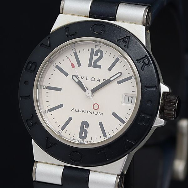 1円 稼動 良品 ブルガリ アルミニウム QZ AL32TA シルバー文字盤 デイト メンズ腕時計 OGI 2917200 4APTの画像1
