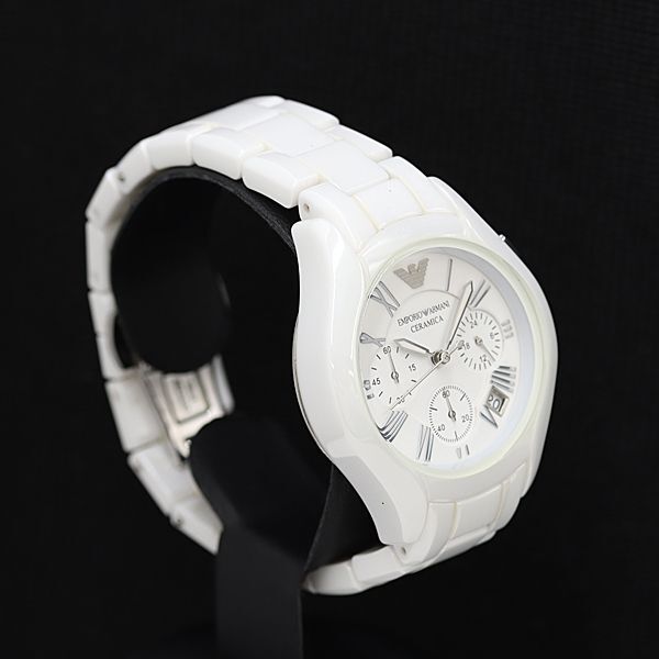 1円 箱付 稼働 良品 エンポリオアルマーニ QZ AR-1404 白文字盤 クロノグラフ デイト メンズ腕時計 TCY 0044000 4RKT_画像2