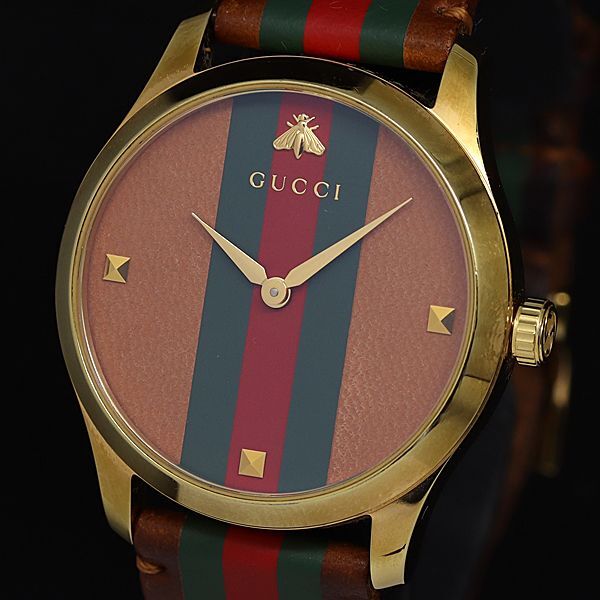 1 jpy box / guarantee attaching operation superior article Gucci G time less 126.4 QZ Sherry line face men's wristwatch KTR 6294200 4DIT