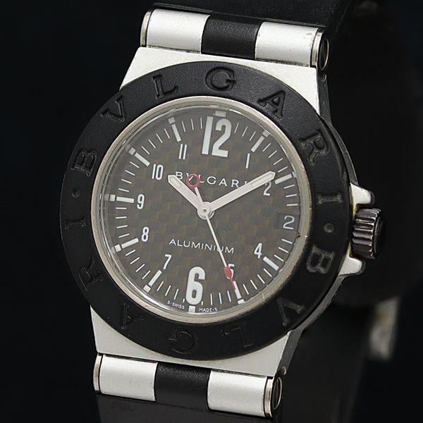 1円 稼働 良品 ブルガリ アルミニウム AL32TA QZ デイト 黒文字盤 ボーイズ/メンズ腕時計 OKZ 3286300 4DITの画像1
