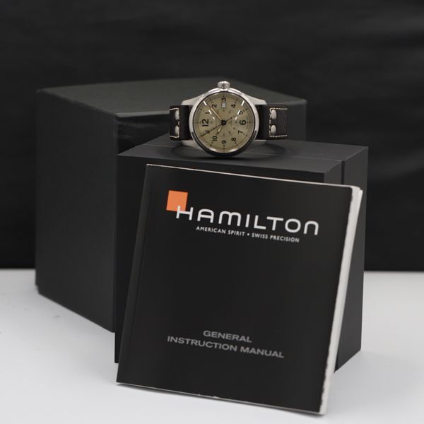 1円 稼働 良品 箱付き ハミルトン カーキフィールド H705950 AT ゴールド文字盤 デイト メンズ腕時計 KRK 2258300 4DITの画像5