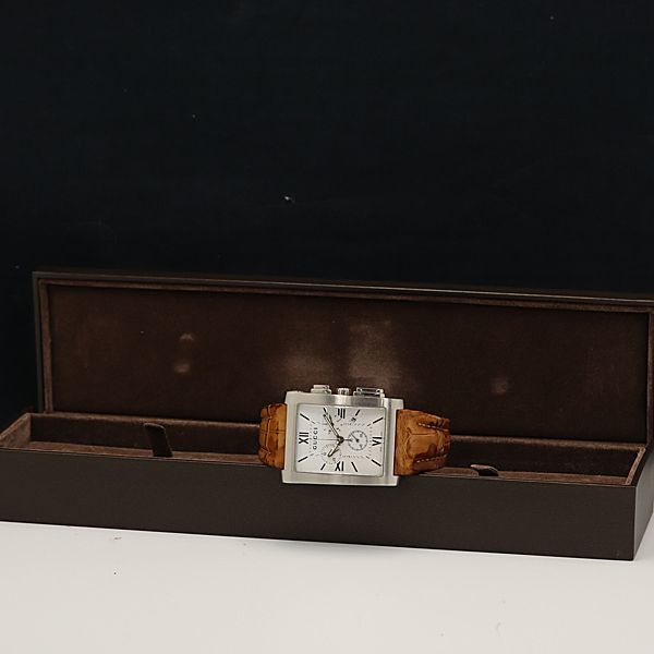 1 jpy box attaching operation superior article Gucci QZ Gme Toro square Date chronograph white face 8600M men's wristwatch INB 0068200
