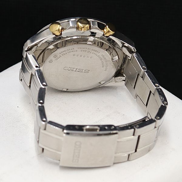 1円 稼働 良品セイコー スピリット 8T63-00D0 QZ ブラック文字盤 デイト クロノグラフ メンズ腕時計 DOI 0264000 4PRTの画像4