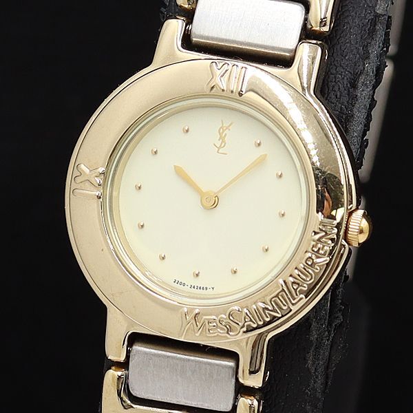 1 jpy Yves Saint-Laurent 2200-229789Y QZ ivory face lady's wristwatch DOI 5643000 4PRT