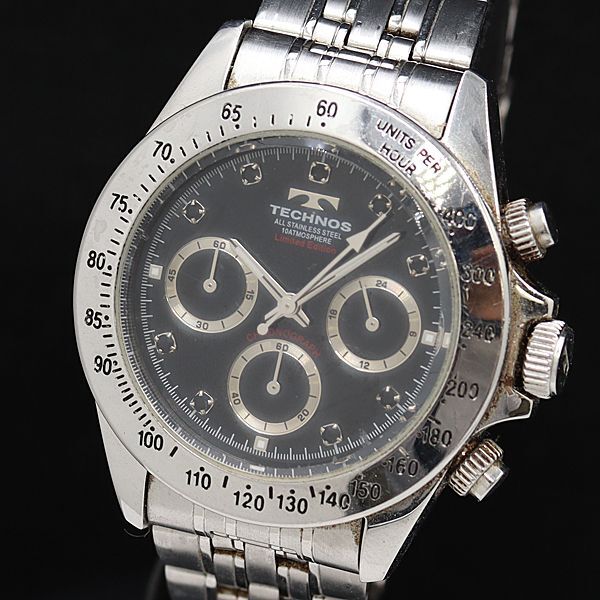 1 иен работа Tecnos T4102 QZ черный циферблат хронограф мужские наручные часы DOI 2756000 4BJY