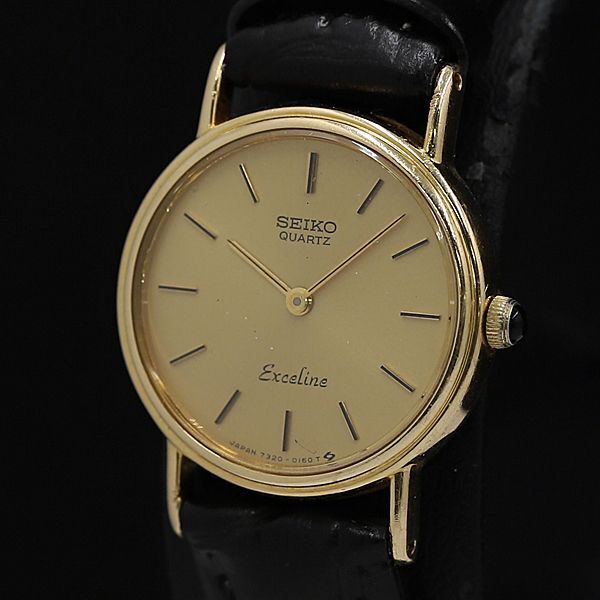 1 иен работа Seiko Exceline QZ SS/14K раунд Gold циферблат 7320-0070 женские наручные часы KMR 0023100