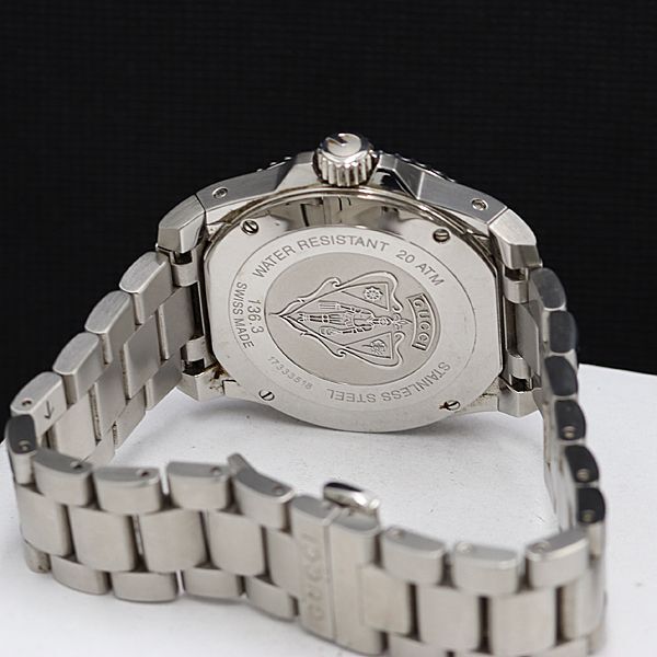 1 иен гарантия / с ящиком работа хорошая вещь Gucci большой b136.3 белый циферблат QZ Date раунд 200m мужские наручные часы NSY 0059400 4DKT