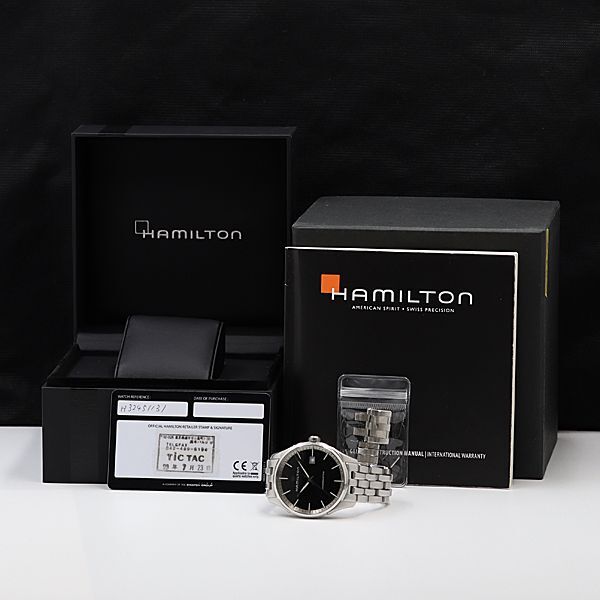 1円 保/箱/コマ3付 稼働 良品 ハミルトン QZ H324510 AJD090767 黒文字盤 デイト メンズ腕時計 TCY 0024200 4DKTの画像5