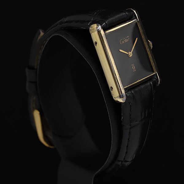1円 稼働 カルティエ マストタンク SV925 手巻き 黒文字盤 メンズ腕時計 OGH 0445500の画像2