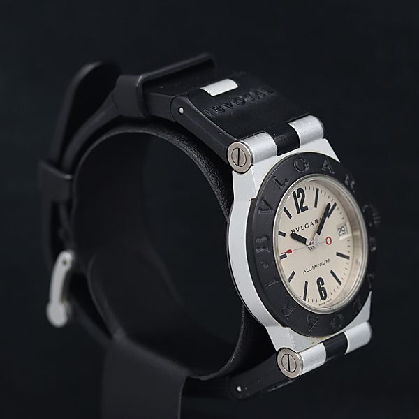 1円 稼働 ブルガリ アルミニウム AL32TA 白文字盤 デイト 黒 レディース腕時計 KMR 0079200 4ERTの画像2