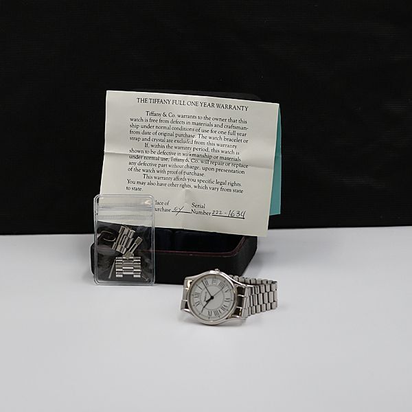 1円 保/箱/コマ9付 稼働 良品 ティファニー QZ 白文字盤 デイト ユニセックス腕時計 TCY 2147000 4NBG1の画像5