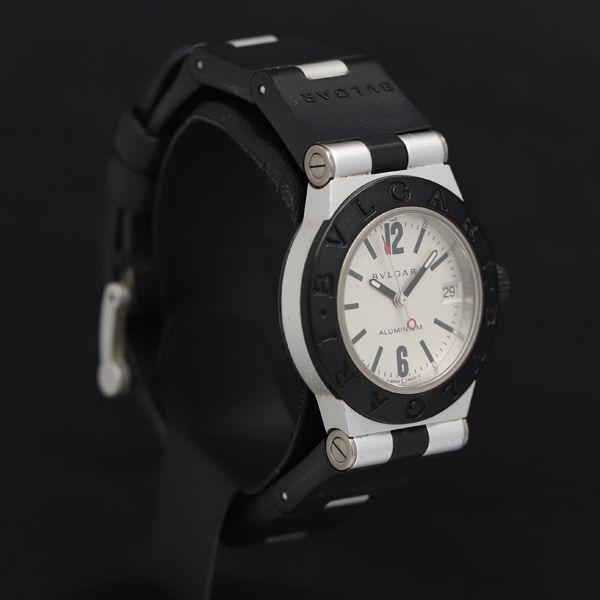 1円 稼働 良品 ブルガリ アルミニウム AL32TA QZ シルバー文字盤 デイト メンズ腕時計 KRK 8549200 4APTの画像2