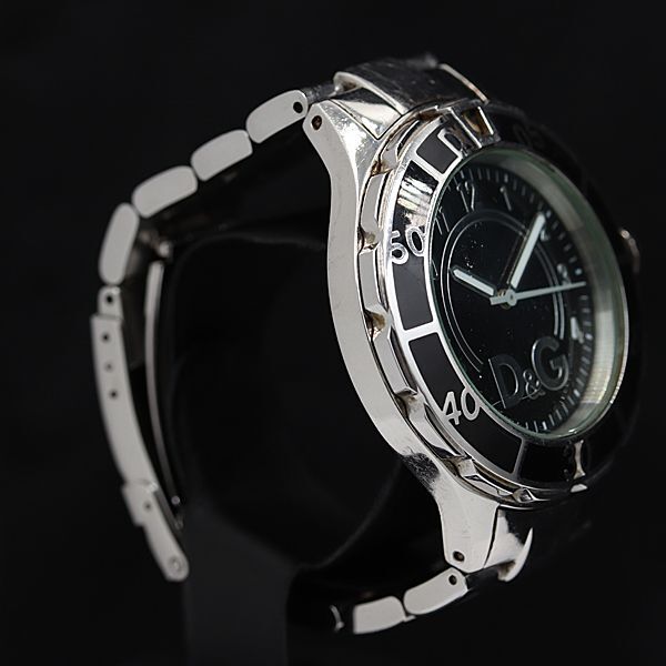 1円 稼働 ドルチェ＆ガッパーナ QZ 黒文字盤 SS シルバー メンズ腕時計 KMR 4004000 4ANTの画像2