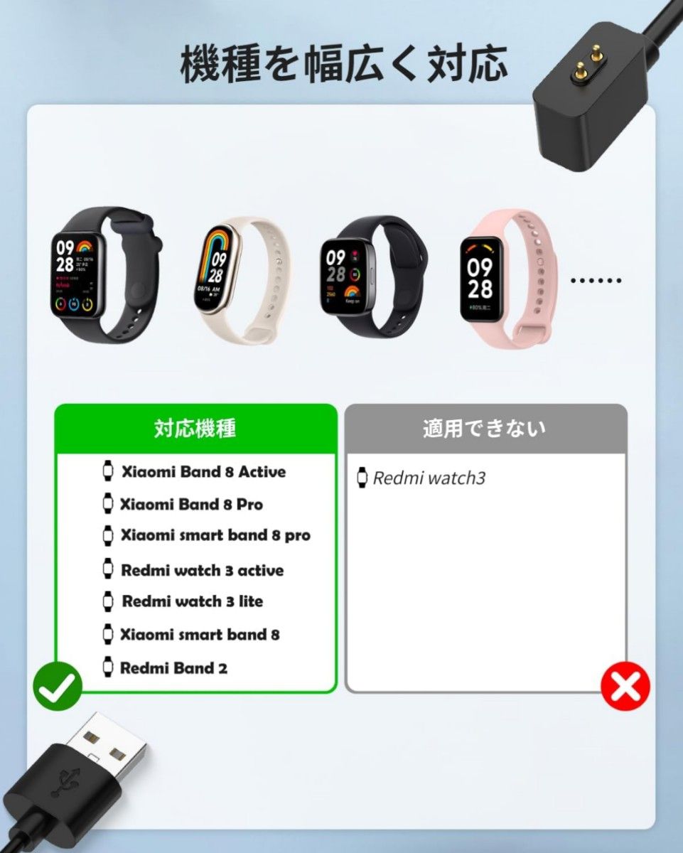シャオミ Xiaomi 充電ケーブル ホワイト Band 8/8 pro