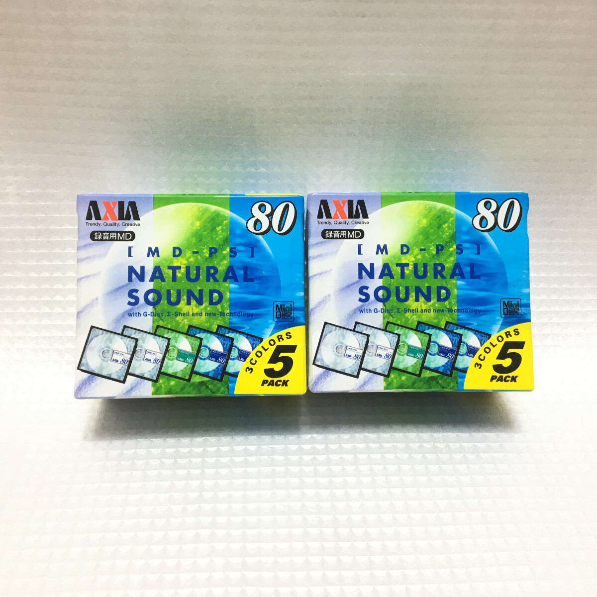 ■ AXIA MD-PS NATURAL SOUND 3COLORS 5Pack 2個 録音用ミニディスク 2pcs Audio MiniDisk MADE IN JAPAN MD PSA MIX 80×5P 未開封 新品_画像1