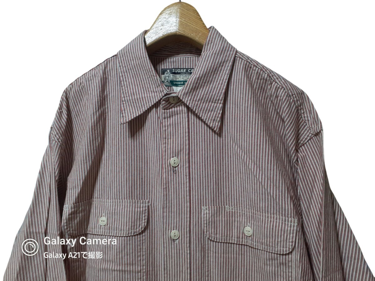 春:良品級:東洋 SUGAR CANE シュガーケーン ストライプ 長袖 ワークシャツ メンズ フラップポケット 長袖シャツ MENS-Lの画像4