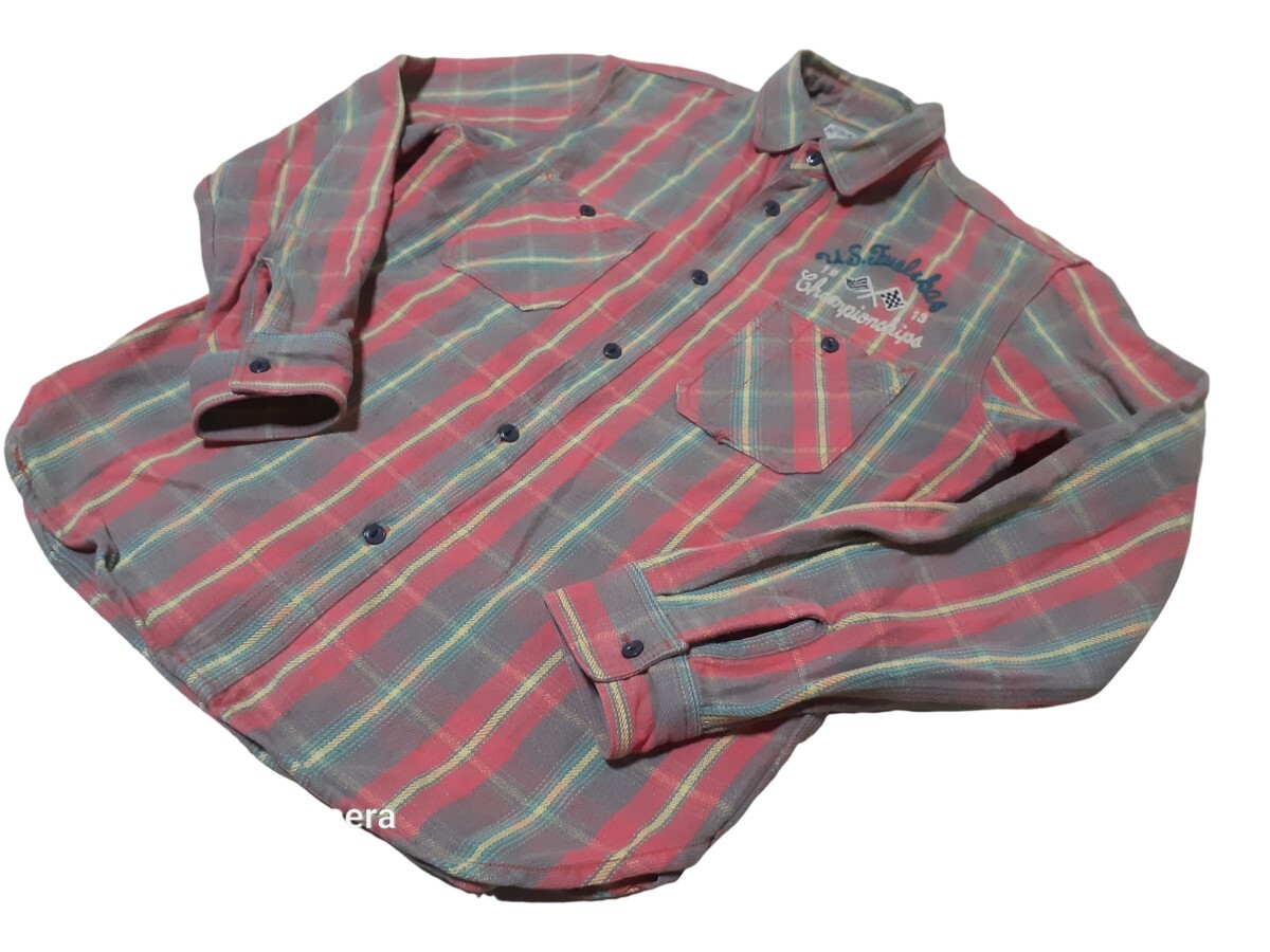 RANCHER by Schott ショット チェック ネルシャツ ワークシャツ 刺繍 長袖 コットン メンズ (Lの画像3