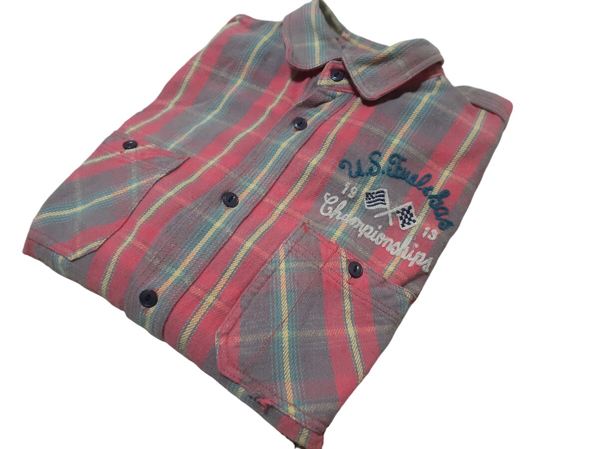 RANCHER by Schott ショット チェック ネルシャツ ワークシャツ 刺繍 長袖 コットン メンズ (Lの画像1