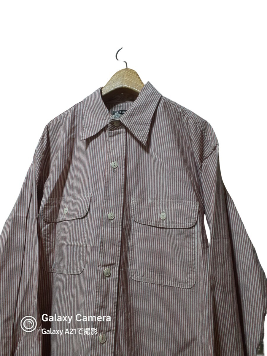 春:良品級:東洋 SUGAR CANE シュガーケーン ストライプ 長袖 ワークシャツ メンズ フラップポケット 長袖シャツ MENS-Lの画像1