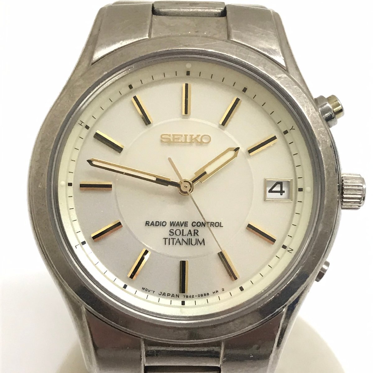 中古品 稼働品 SEIKO セイコー チタニウム 7B42-0AN0 ソーラー充電 デイト付き 白文字盤 腕時計 質屋出品_画像1