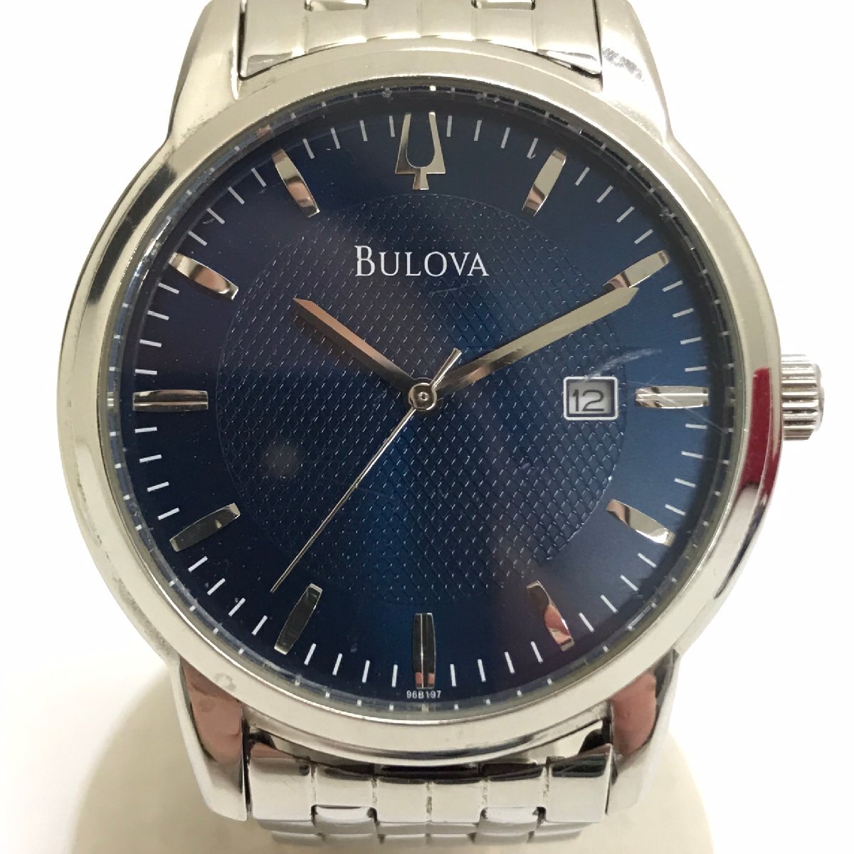 中古品 BULOVA ブローバ 腕時計 C837591 96B197 クオーツ 電池式 デイト付き 青文字盤 質屋出品の画像1