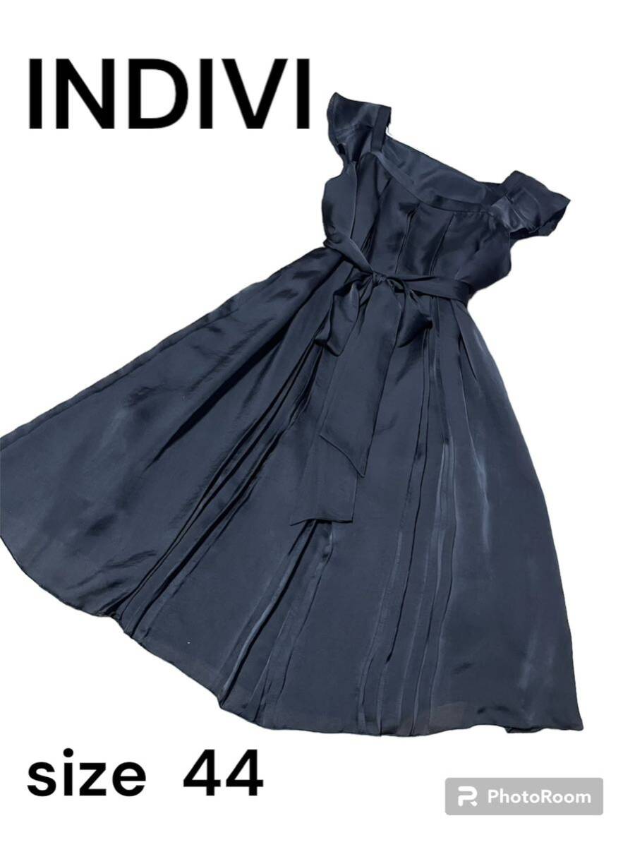 インディヴィ フリル プリーツ 黒 大きいサイズ ドレス 二次会 ワンピース ブラック の画像1