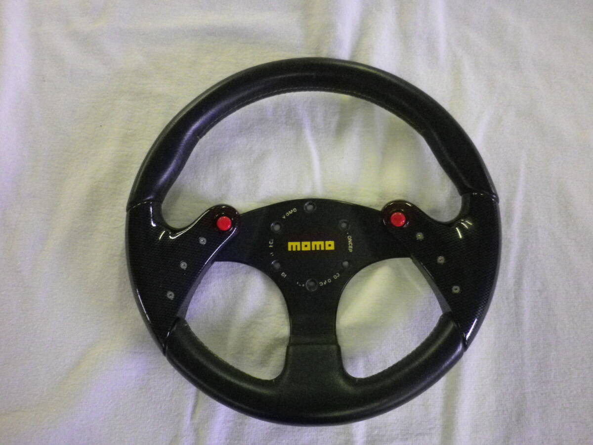 ◆ MOMO spider F1 モモ スパイダーF1 CONSEPT 35Φ ブラックレザー＆カーボン調グリップ 中古 格安出品 ◆の画像1