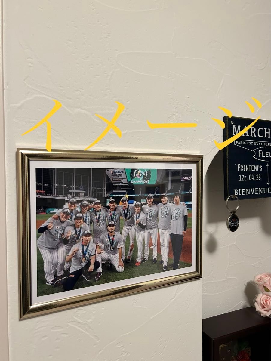 山本由伸　A4写真　2023WBC 決勝戦　フレームカラーゴールドA4サイズ　2024新天地ドジャーズへ！