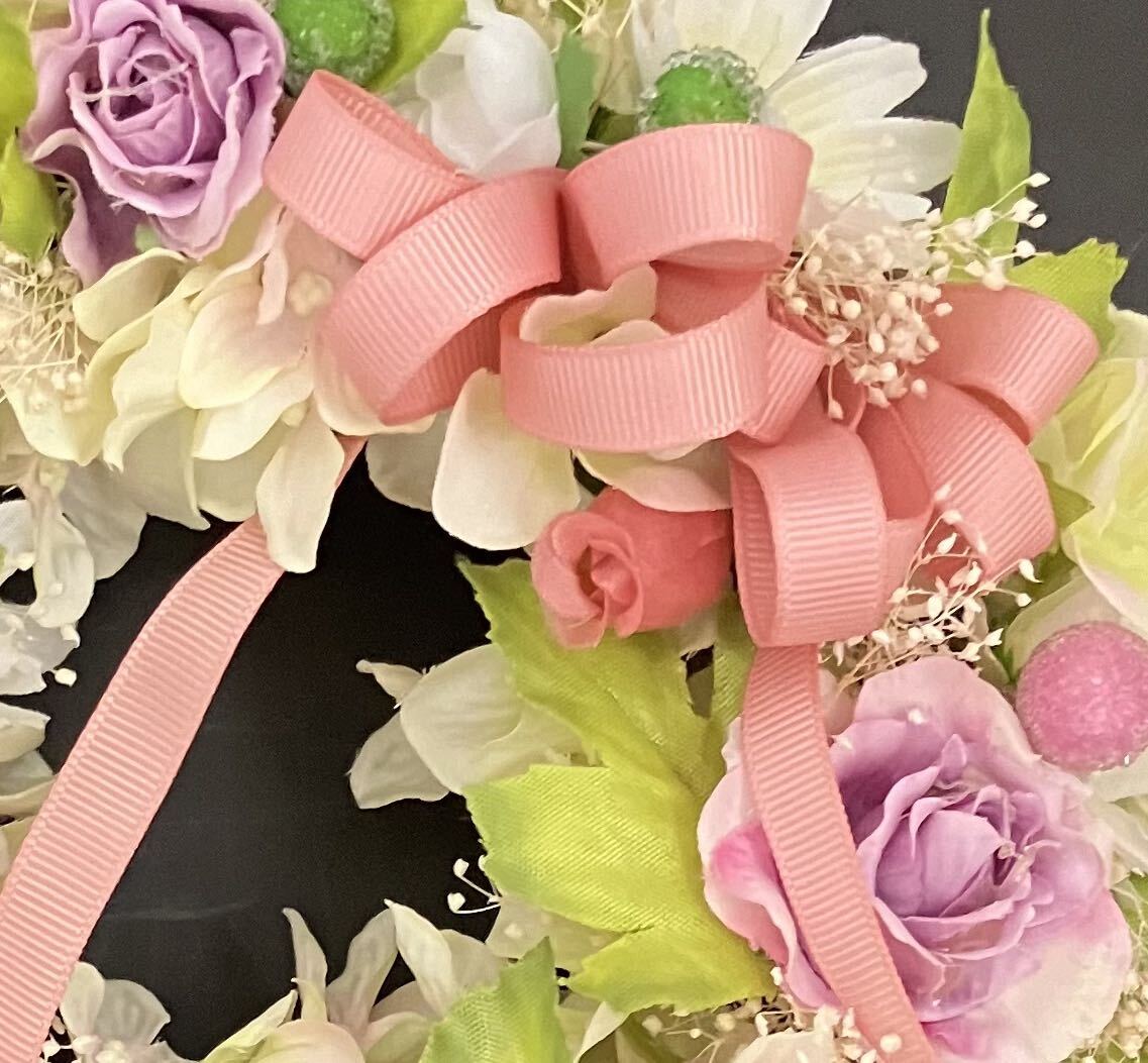 ☆アーティフィシャルフラワーリース☆薔薇☆紫陽花☆約21cm☆ハンドメイド☆壁飾り☆玄関飾り☆の画像3