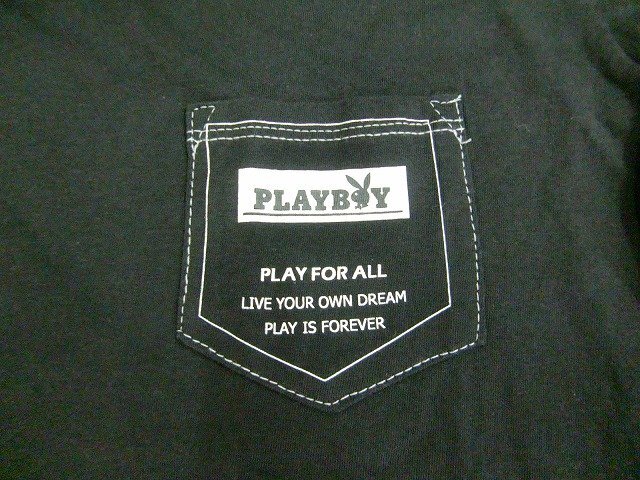 新品 大きいサイズ PLAYBOY/プレイボーイ 半袖Ｔシャツ黒3L メンズ レディース アメカジ ロゴＴ うさぎ BIG ポケット ベーシックメール便可の画像3